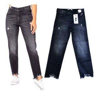 Celebrity Pink Jeans Black Wash Distressed Hi-Rise Cropped Raw Edge Hem 17/33